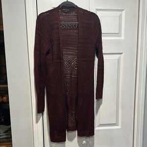 Love Ellie Burgundy Open-Front Knit Cardigan